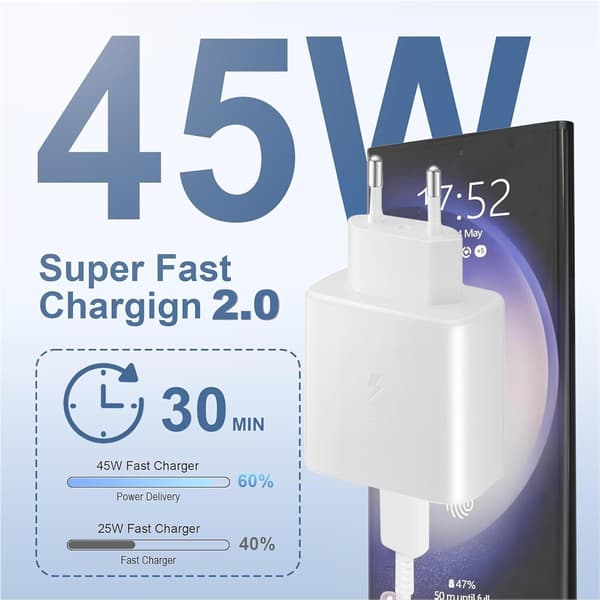 45W rask USB-C-lader for Samsung Galaxy S24/S23/S22-serien, Tab S9/S8, hvit[ZHE] 45w 45w white