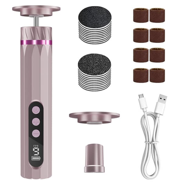Electric Foot File for Calluses Compatible with Salon Equipment 9-Speed Rechargeable Pedicure Device with LED Display Forward/Reverse Replaceable Sanding Discs Pink 305