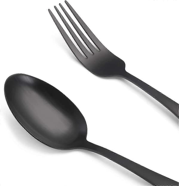 Mat sort bestiksæt, satin 20 dele rustfrit stål bestiksæt