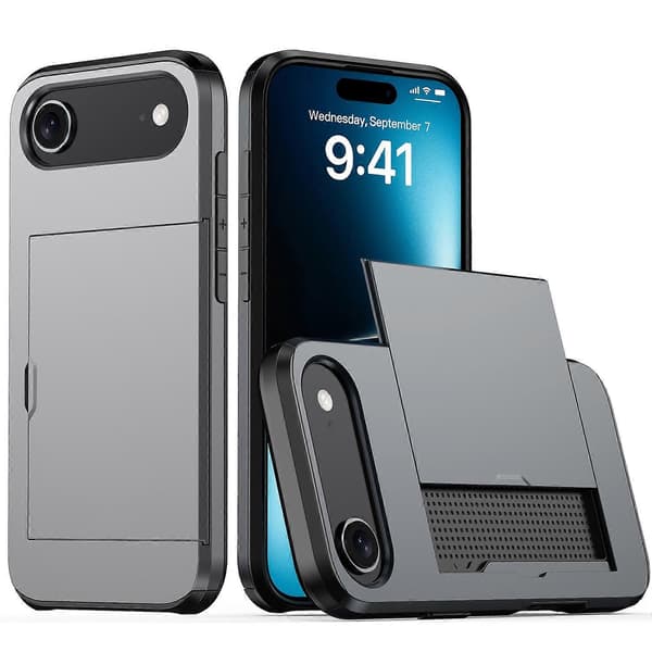 Til iPhone 17 Air-deksel med kortholder TPU + PC-telefonbakdeksel - Multicolor Grey