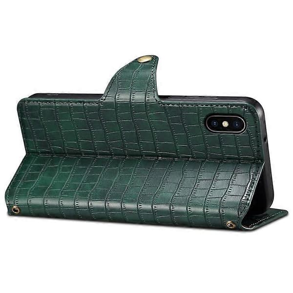 Compatible with iPhone X / XS Wallet Case Anti-Scratch PU Leather Case Stand Crocodile Texture Cover [DB] Green