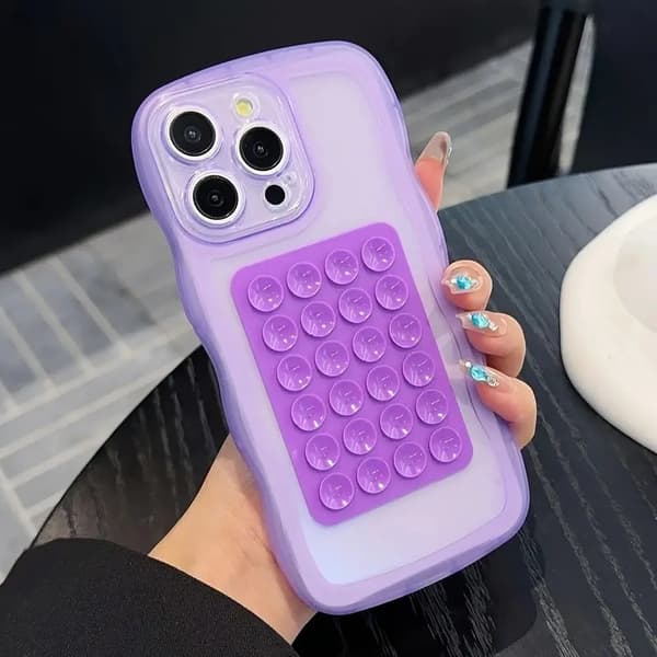 Simple Creative Phone Case with Suction Cup for iPhone 11 12 13 14 15 16 Pro Max Plus Full Protection Anti-Fall Mobile Phone Protective Case Whit White IPhone 16 Pro Max