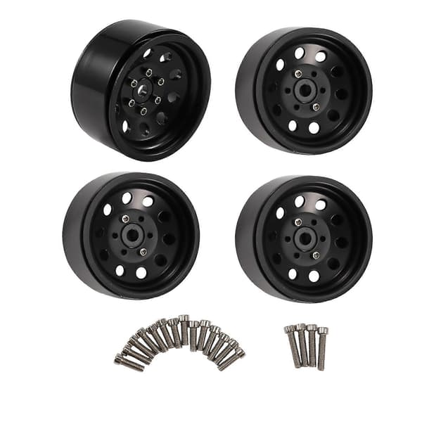 4 stk. RC Crawler Zinklegering 10 Små Runde Huller 1,9 Tommer Beadlock Fælg til 1/10 RC Crawler Tilbehør DRM130B Black