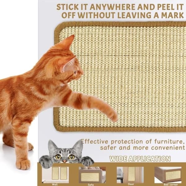 Klorestolpe for katter Klorematte Sisal Klorematte 2 stk Selvklebende Kattegulvmatte Beskytter Tepper og Sofa