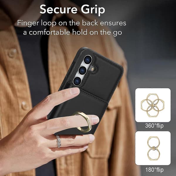 Samsung Galaxy S24 Case with Card Holder, Military-Grade Drop Protection, Durable Shockproof Case - Brown Black