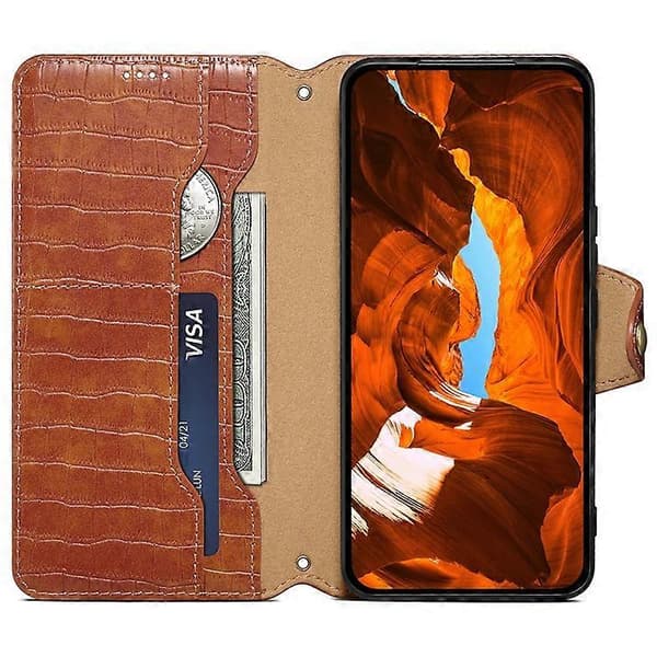 Compatible with iPhone X / XS Wallet Case Anti-Scratch PU Leather Case Stand Crocodile Texture Cover [DB] Brown