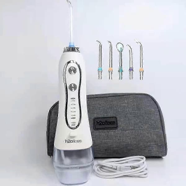 Professionell Sladdlös Vattenflosser - Kraftfull Oral Irrigator med Gravitationskula - 5 Nivåer, 5 Munstycken - Bärbar och Resevänlig