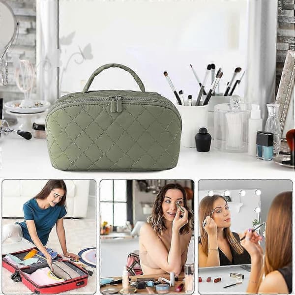 Compact Spacious Makeup Bag for Women, Portable Cosmetic Bag with Easy Carry Handle Green