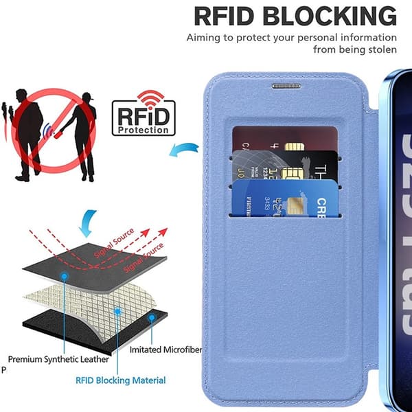 Galaxy S25 Wallet Case MagSafe Rhombus Leather - Blue Blå 73