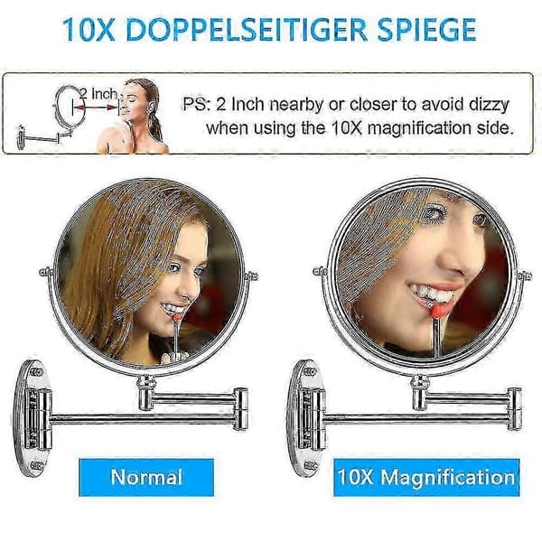 Wall Mounted Mirror with LED and 10x Magnification, 360° Swivel