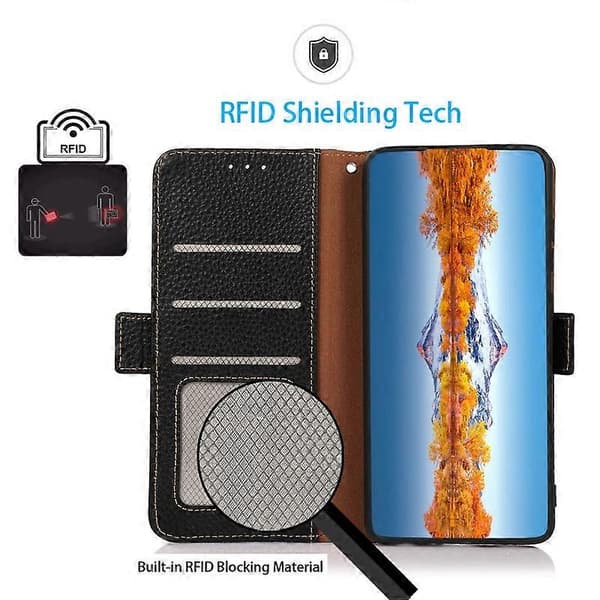 Lemonda för Google Pixel 7a RFID-blockerande telefonfodral i äkta kohud med plånbok och stativ, droppsäkert