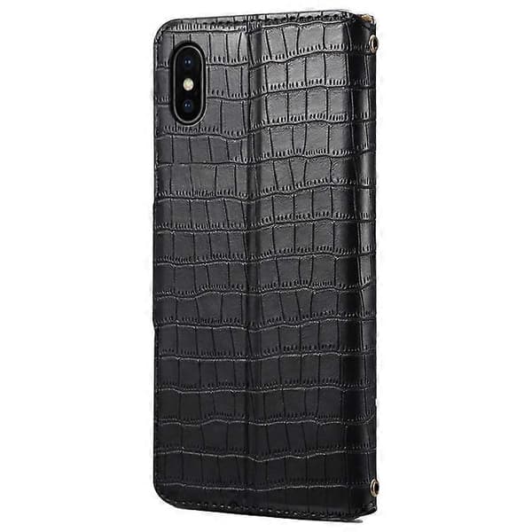 Compatible with iPhone X / XS Wallet Case Anti-Scratch PU Leather Case Stand Crocodile Texture Cover [DB] Black