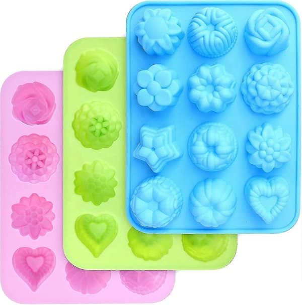 Matkvalitets silikonformer med blomster, non-stick 3-pakning silikonformer med blomster og hjerteform (d-583-a)