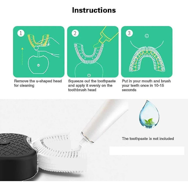 Automatic Electric Toothbrush Black, U-shaped Sonic Toothbrush with Replaceable Heads for Teeth Whitening
