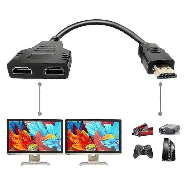 HDMI Splitter Adapterkabel HDMI Splitter 1 ind 2 ud HDMI Han til Dobbelt HDMI Hun 1 til 2 [MI]