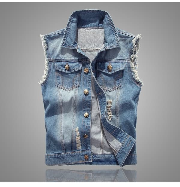 Retro Casual Men's Sleeveless Denim Vest M M Light blue