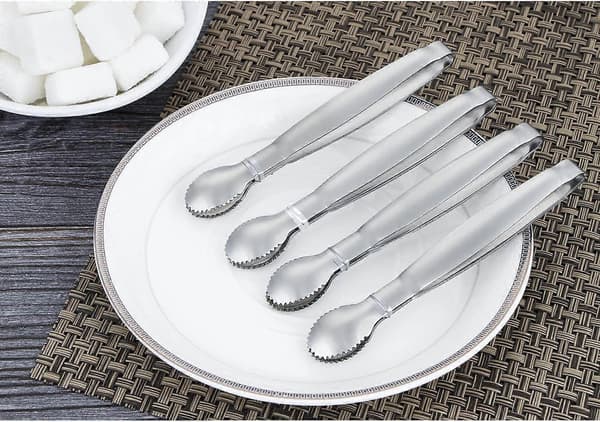 【13】Sett med 4 Mini Serveringstenger i Rustfritt Stål Sukkerklype, 10 cm
