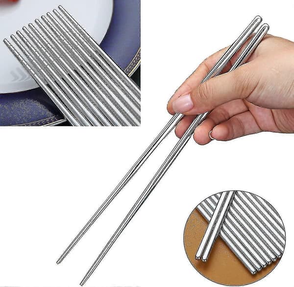 10 par 23 cm gjenbrukbare spisepinner i rustfritt stål - tåler oppvaskmaskin