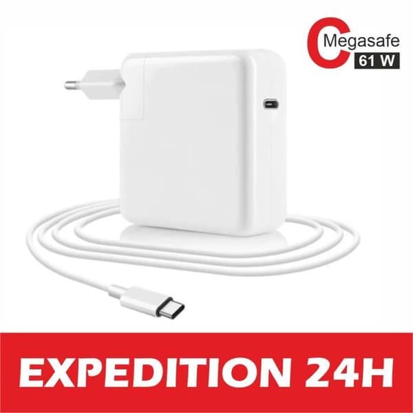 USB-C-laturi - 61W - MacBook Pro/Air - Älykäs PD - Valkoinen - Virtalähde