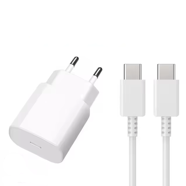 Oplader til Samsung 25W Adapter + 1M USB-C til USB-C Kabel - Hvi 25W Adapter + 1M Kabel