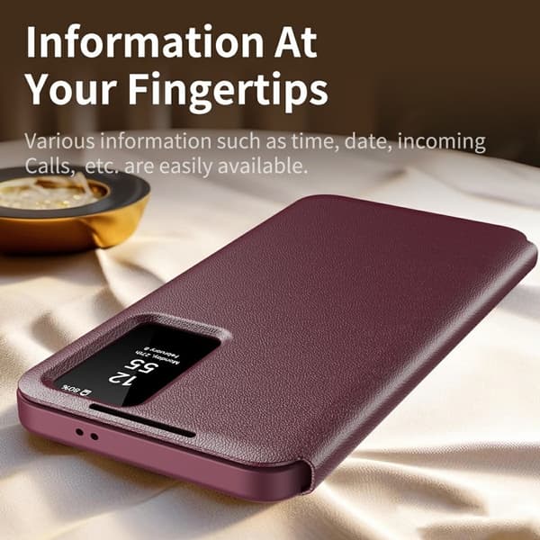 Samsung Galaxy S26 Ultra Cover Læder Smart View - Vinrød