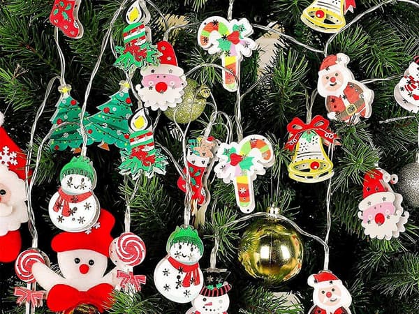 2-pack 3m julgransbelysning med snögubbe och jultomte för juldekoration