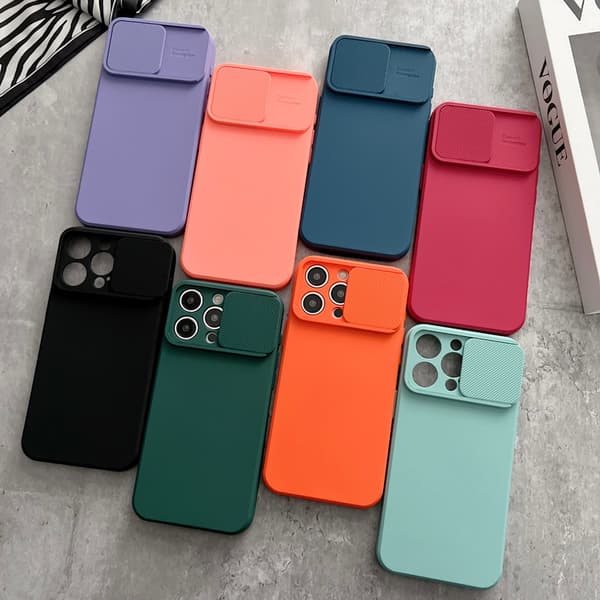 Passer iPhone 15 Plus; Rosa støtsikkert silikondeksel med iPhone, ensfarget skyvbart kameradeksel, mykt og behagelig. rosa pink iPhone 15 Plus