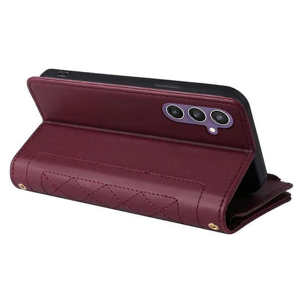 【13】Zipper Wallet Leather Case For Samsung Galaxy S24 FE 5G Wine Red