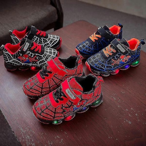 Børne Sportssko Spiderman Lysende Sneakers Børn LED Lysende Sko Til Drenge 27