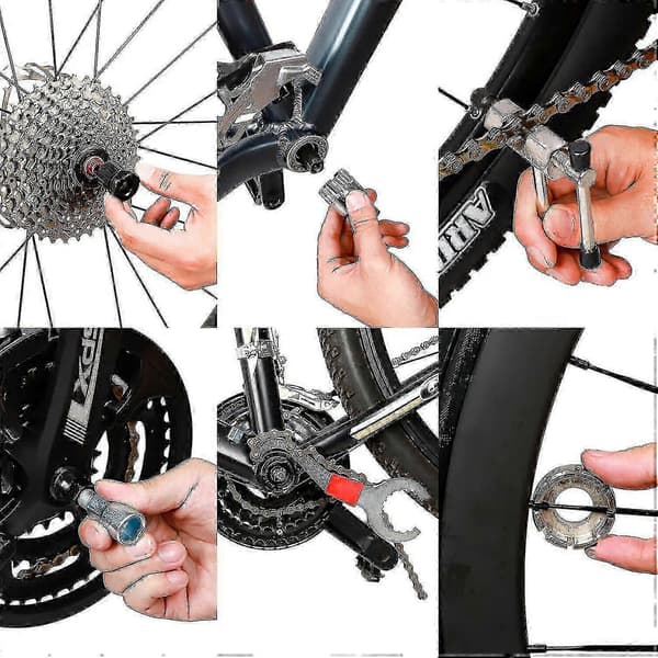 6 dele cykelreparationssæt inklusive krankaftrækker og kædeadskiller til cykel