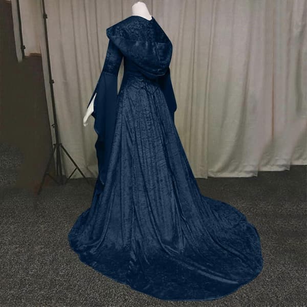 Dame Mode Langærmet Hætteklædt Kjole Gulvlængde Cosplay Kjole Blue L