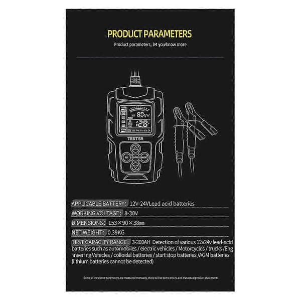 12/24V Bilbatteritester LCD-skærm Batterianalysator Digital til Bly-syre Batteri Bil Motor