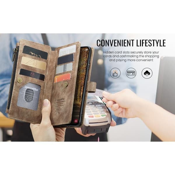 (For Samsung Galaxy S22) Retro Leather Wallet Case with Detachable Wrist Strap and Multiple Card Slots blå
