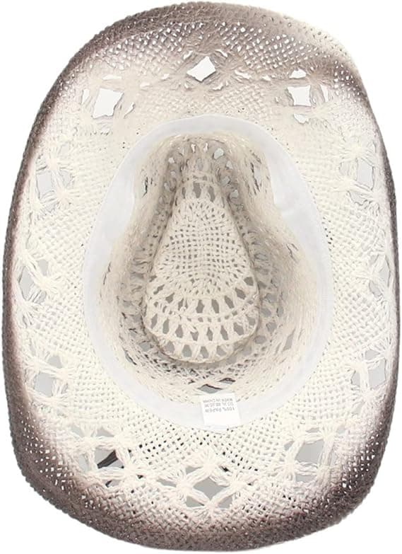 [13]Hule stråcowboyhatte til kvinder - Sommerstrandhat Western Solhat Bøjelig Boho Stråcowboyhat White