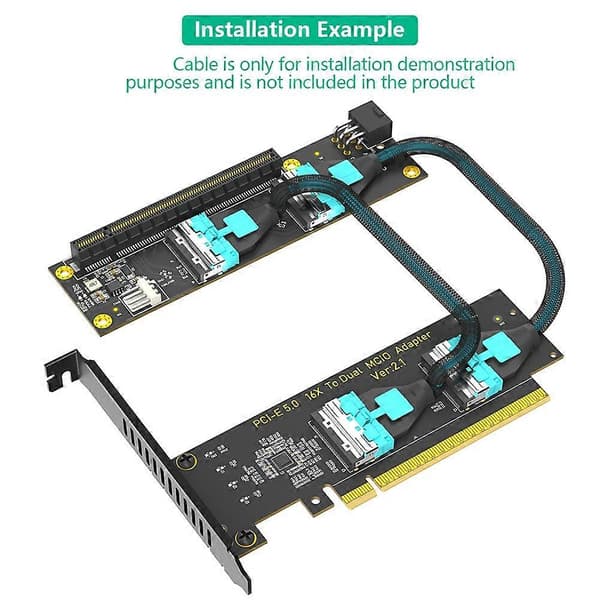 PCI-E 5.0 X16 till dubbel MCIO 8i-adapterkort PCIe Gen5 16X till 2-portars MCIO SFF-1016-omvandlare stöder förgrening