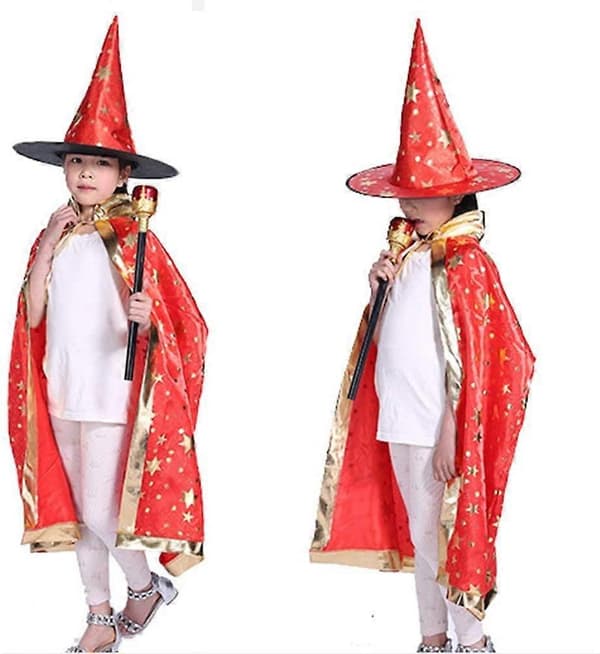 Halloween-kostume til børn, hekse-troldmandskappe med hat til børn (Magisk lilla) style3814