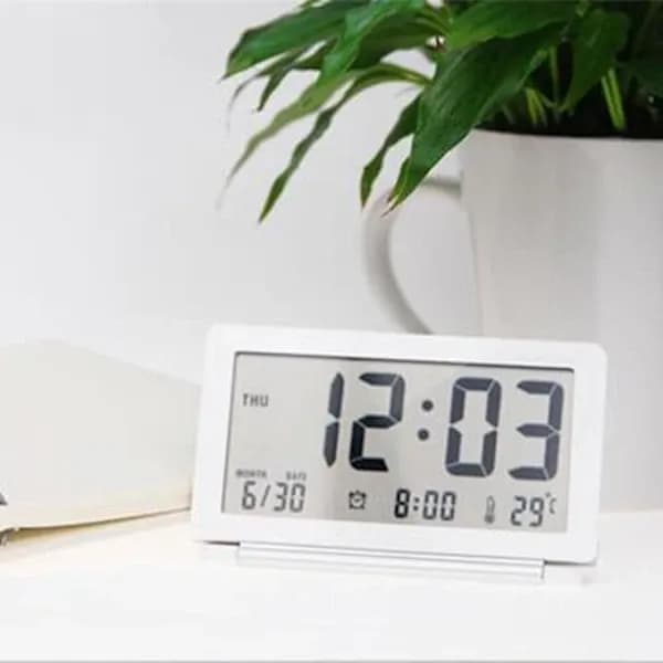 LCD Alarm Clock Ultra-thin Foldable Travel Alarm Clock Portable Digital Alarm Clock (White)