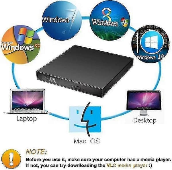 Usb High Speed Ekstern Cd Dvd Drev 4k 3d Blu Ray Afspiller Brænder Bærbar Bd/cd/dvd Brænder Driver Til Mac, Win 10, 8, 7, Xp, Vista, Laptop, Pc, Sort