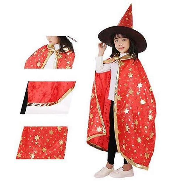 Halloween-kostume til børn, hekse-troldmandskappe med hat til børn (Magisk lilla) style3814