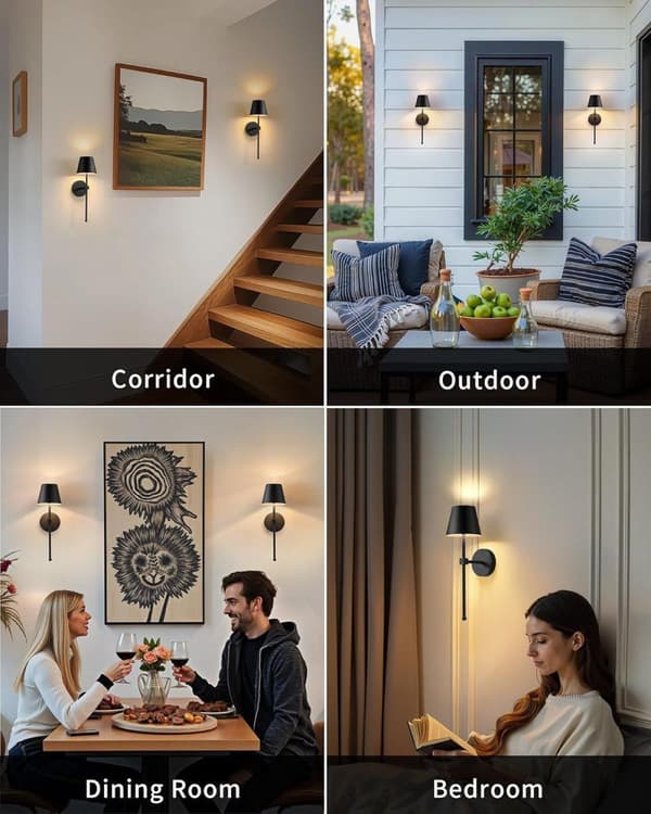 Wireless Wall Lamps 2-pack, LED Lamps with Rechargeable Battery, Stepless Dimmable with Remote Control Black black