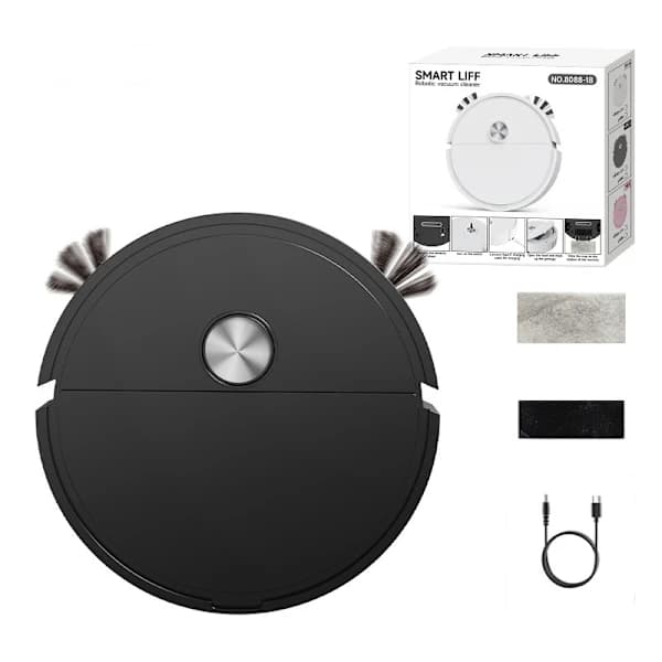Rechargeable Mini Robot Vacuum Cleaner with Mop, Compact Floor Cleaning Machine Black Black