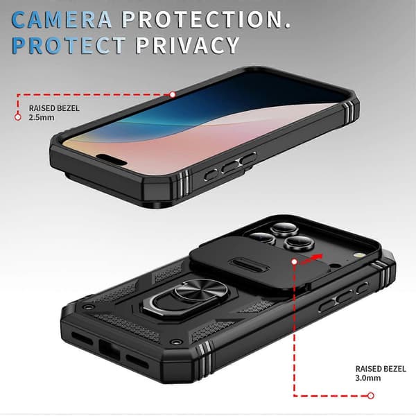 TKdaddy For iPhone 17 Pro-deksel TPU + PC Slide Camshield Kickstand Telefondeksel Svart