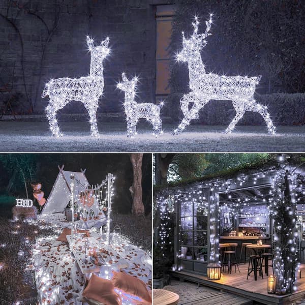 [13]Solar String Lights Outdoor Garden, 5M50LED Solar Powered String Lights Waterproof, 8 Modes Copper Wire Solar Decorative Lighting Cold White