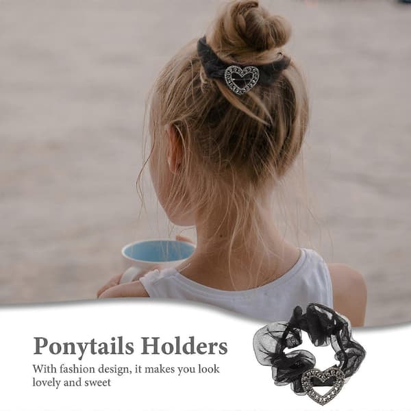 Hårelastikker Scrunchy til piger 4 stk. sorte elastiske hestehaleholdere