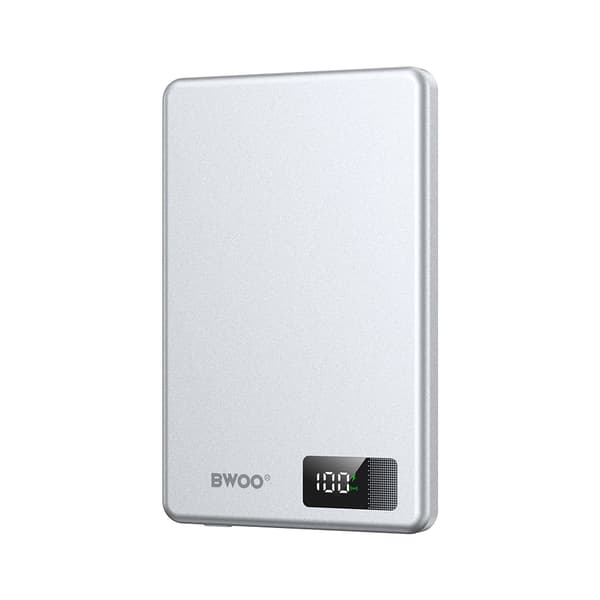 BWOO Powerbank P75 Magnetisk 5000mAh PD 20W USB-C Silver - Digital Display