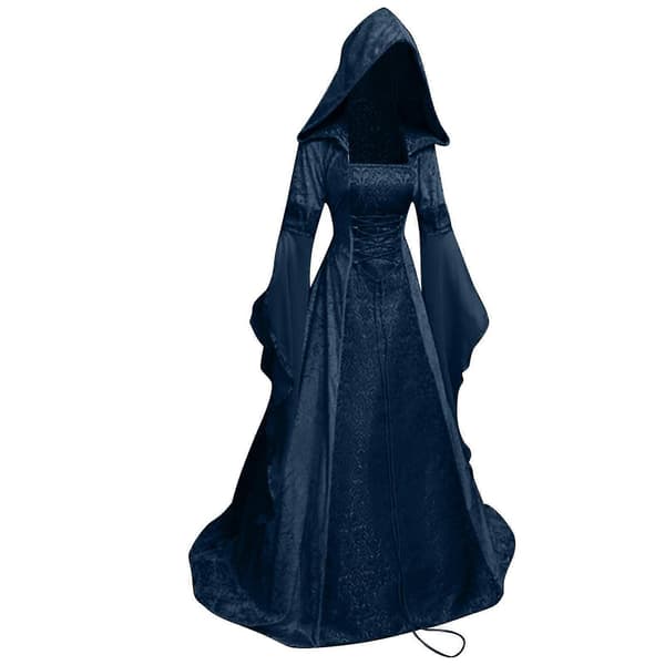 Dame Mode Langærmet Hætteklædt Kjole Gulvlængde Cosplay Kjole Blue L