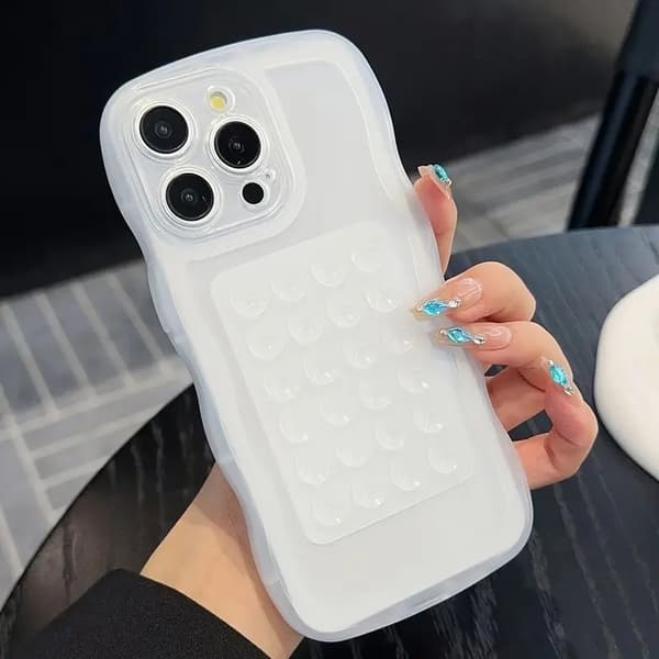 Simple Creative Phone Case with Suction Cup for iPhone 11 12 13 14 15 16 Pro Max Plus Full Protection Anti-Fall Mobile Phone Protective Case Whit White IPhone 16 Pro Max