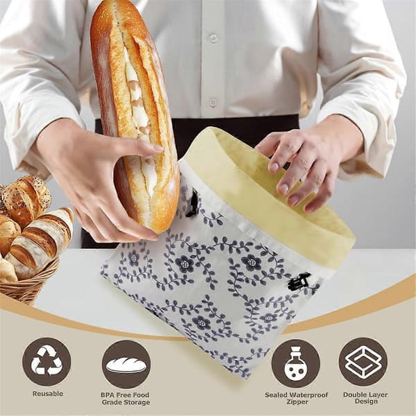 2-pack återanvändbara brödpåsar i bivax, stora surdegsbrödpåsar i linne