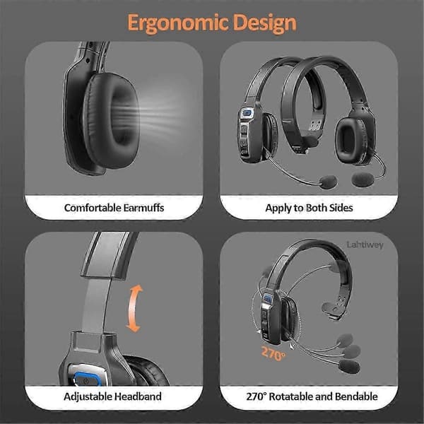 Bluetooth-headset med mikrofon, AI-brusreducering, mute-knapp, för lastbilschaufförer As Shown