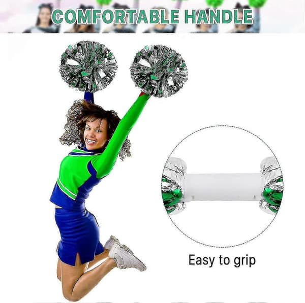 4 stk. Cheerleading Pomponer til Cheerleader Kostume Kvinder, 2 Par Cheer Pomponer Sliver Green
